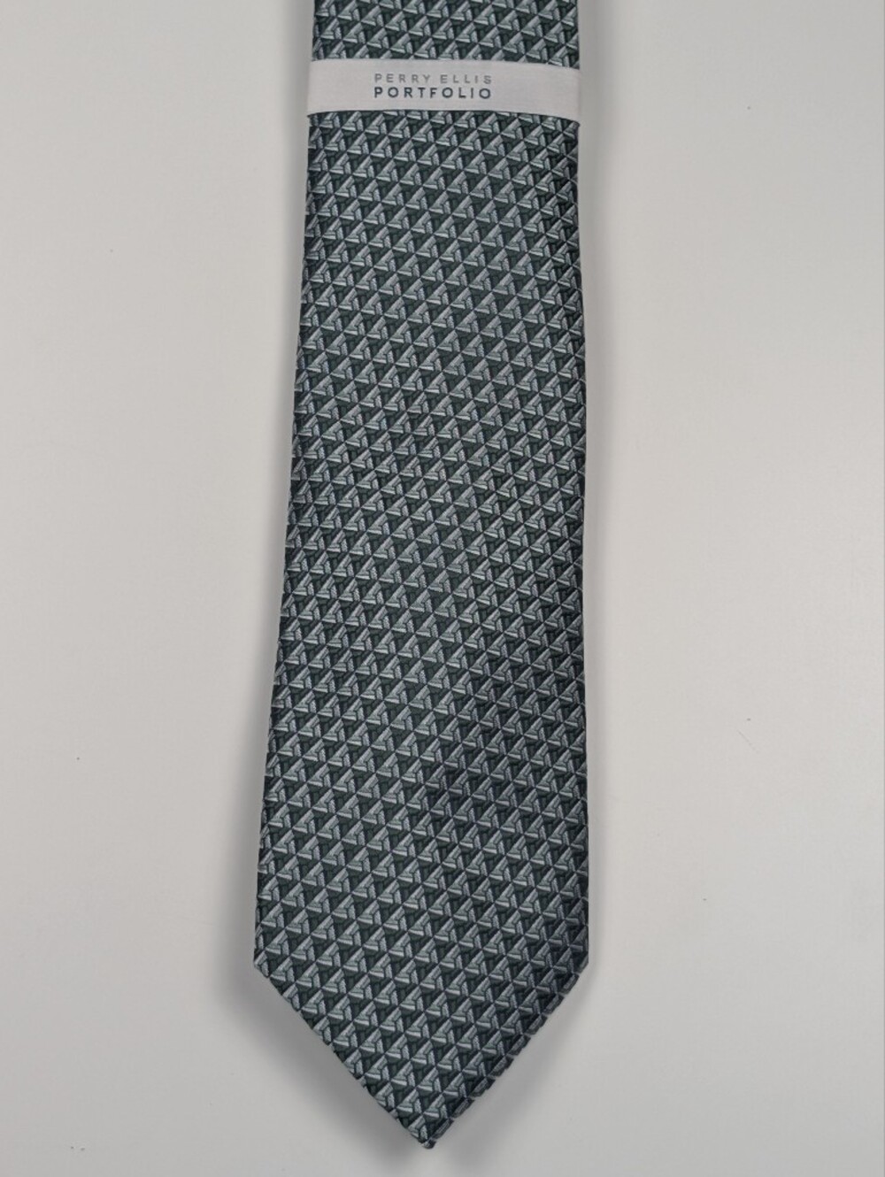 Perry Ellis Portfolio Mens Tie Mackin Geo Green Geometric Woven Necktie NWT